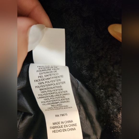 LUCKY BRAND FAUX FUR SHEARLING HOODIE TOGGLE BUTTON SHERPA COAT WOMEN Sz.XS Blk - Picture 12 of 12